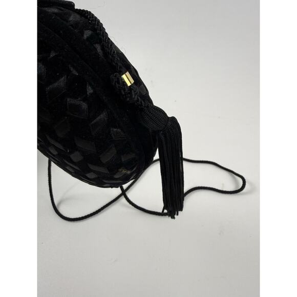 La Regale Black Velour Round Evening Mini Bag Purse Clutch Bag - Picture 6 of 10